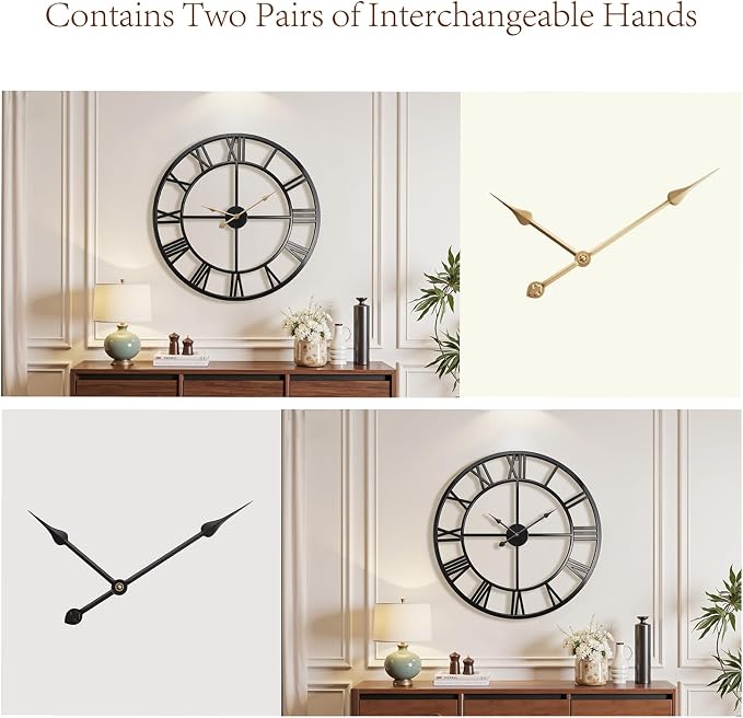 Vantic 32 Inch Large Wall Clock, Roman Numeral Metal Oversized Wall Clocks - Image 5