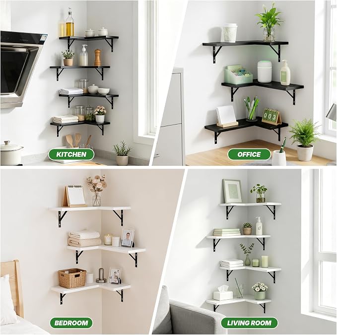 NATURE'S SOURCE Corner Floating Shelves Set of 3, Corner Shelves Wall Mounted - Image 6