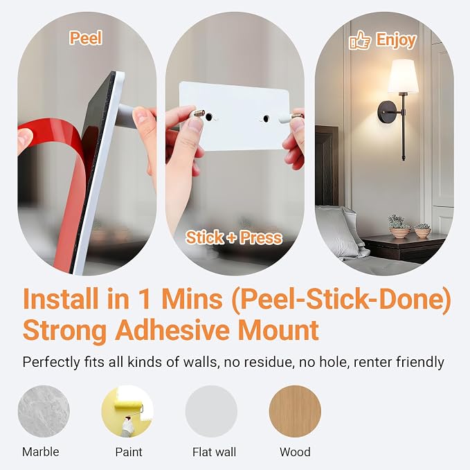 Peel and Stick Wall Sconces, Stick On Wall Sconce Set of 2, Battery Operated - Image 3
