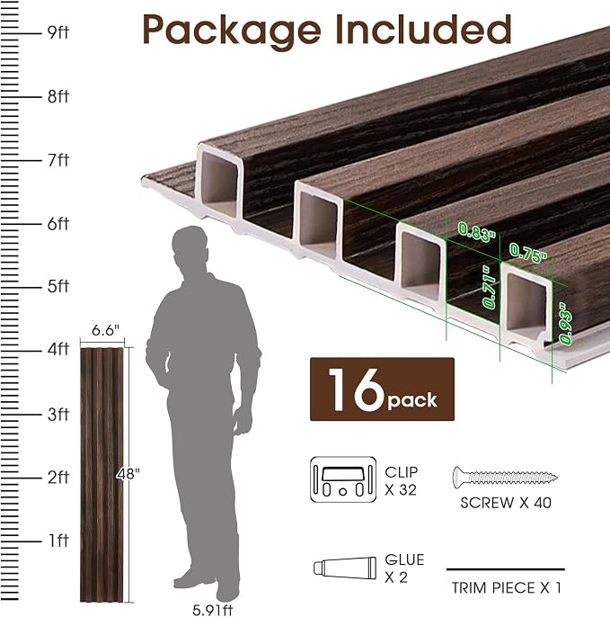 WPC Slat Wall Panels 16 Pack 48" x 6.6", Waterproof Fluted Wall Paneling - Image 5