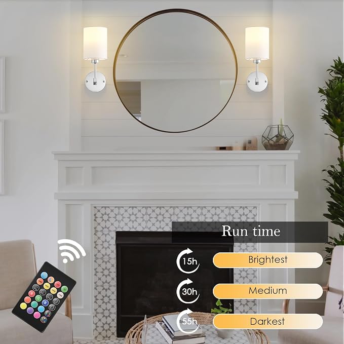 Battery Operated Wall Sconce Set of Two, Wireless Rechargeable Wall Light - Image 3