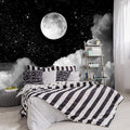 -Gray Galaxy Universe Moon Fabric Wallpaper Ceiling Starry Night White Clouds by YIHWM-PurchaseNow