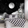 -Gray Galaxy Universe Moon Fabric Wallpaper Ceiling Starry Night White Clouds by YIHWM-PurchaseNow