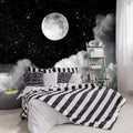 -Gray Galaxy Universe Moon Fabric Wallpaper Ceiling Starry Night White Clouds by YIHWM-PurchaseNow