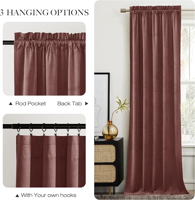 NICETOWN Wild Rose Velvet Curtains, Rod Pocket Velvet Drapes, Media Movie - Image 5
