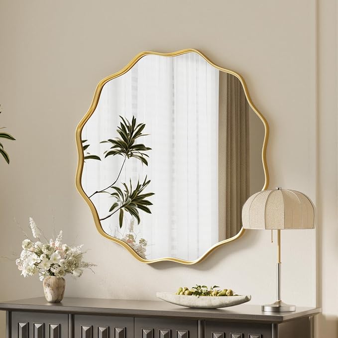 VooBang Gold Scalloped Circle Mirror, Hanging Leaning by VooBang