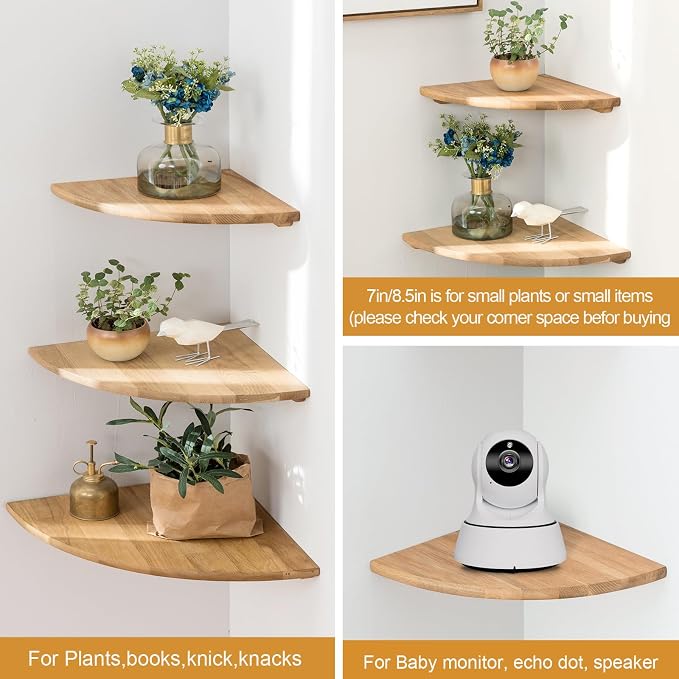 Corner Shelf, 12inch Solid Oak Wood Floating Corner Shelves Wall Mount Round - Image 5
