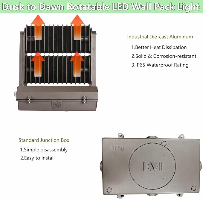 Dusk to Dawn 150W Rotatable LED Wall Pack Light, 5000K 21000LM 800-1000W - Image 6