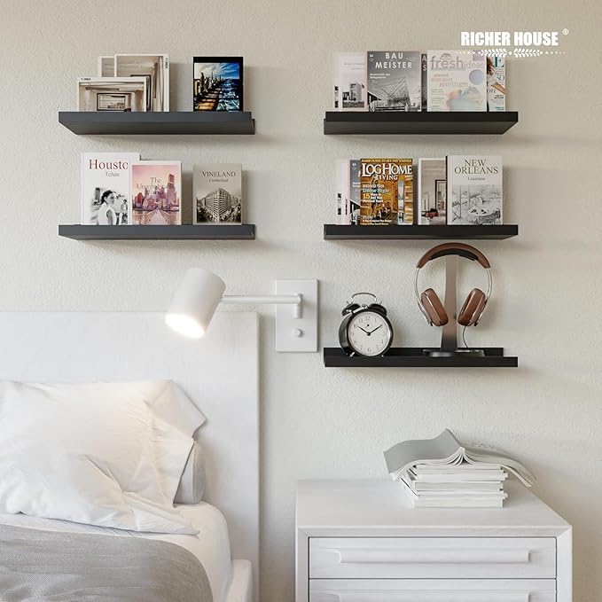 RICHER HOUSE 5 Set Floating Wall Mounted Shelves, Modern Picture Ledge Shelf - Image 2