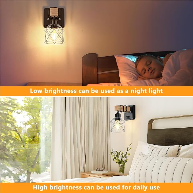FadimiKoo Wall Sconces Set of Two, Bedside Wood Wall Lamps - Image 6