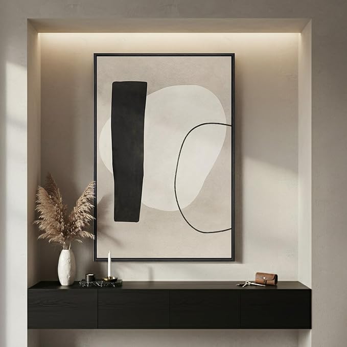 Framed Modern Black and White Neutral Abstract Wall Art, Minimalist Abstract by Cuspin