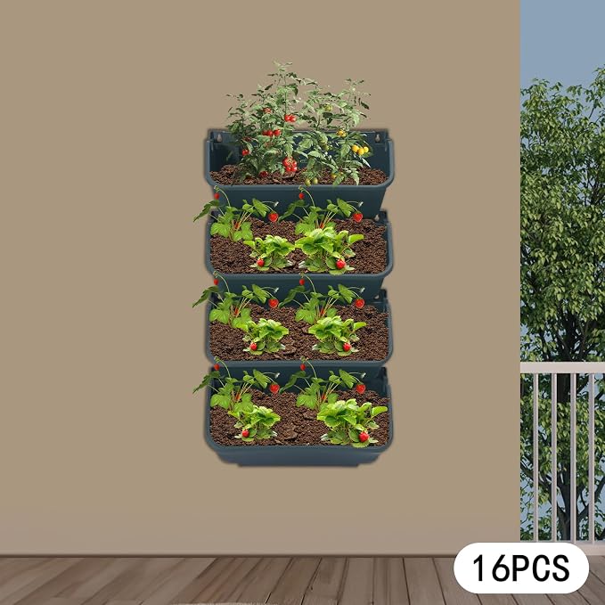 Vertical Wall Planter with 16 Pots, Hanging Garden Plant Flowerpot Holder - Image 3