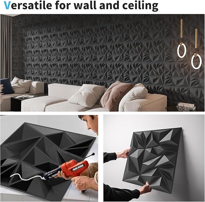 Art3d 50-Pack 3D Wall Panels for Interior Wall Decor, Modern Diamond Textured - Image 7