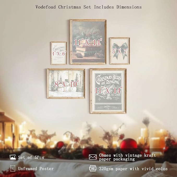 Vodefoad Vintage Dark Green Christmas Prints Set Farmhouse Christmas Gallery - Image 3