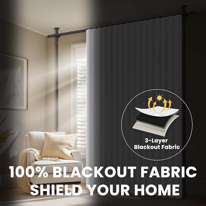 100% Blackout Room Divider Curtains Sets White W100 x L84 in 2 Panels No Drill - Image 5