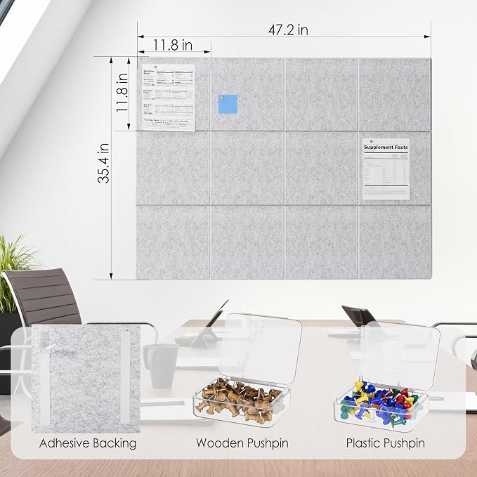 MaxGear Large Cork Board for Wall 48" x 36" Light Gray Bulletin Board, 12 Pack - Image 5