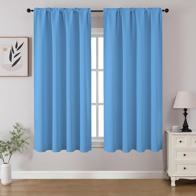 CUCRAF Light Blue Blackout Curtains 45 inch Length 2 Panels Set, Rod Pocket by CUCRAF