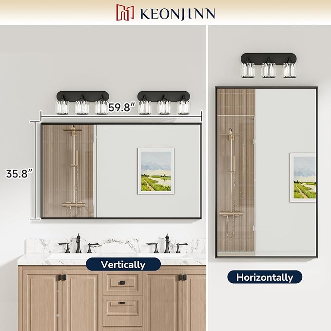 Keonjinn 60 x 36 Inch Black Bathroom Mirrors - Image 5