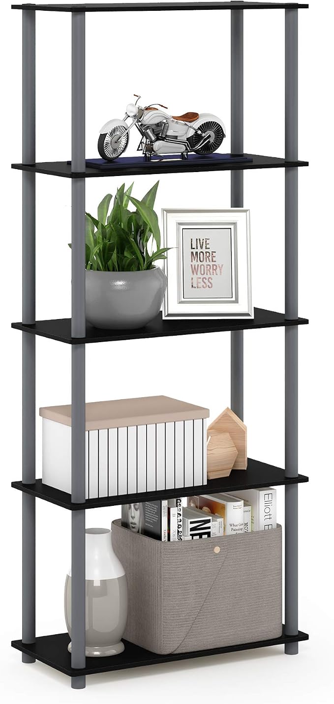 Furinno TURN-N-TUBE Storage Shelves, 5-Tier Book Shelf, Corner Shelf, Toolless by Furinno-FitsYourSpaceFitsYourBudget