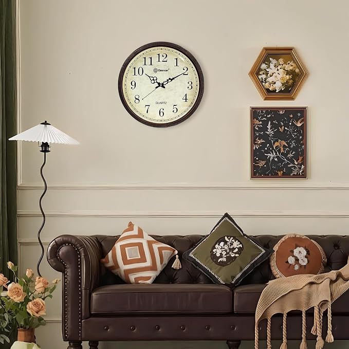 Geevon Vintage Brown Wall Clock, Silent 16" Non Ticking Wall Clock Battery - Image 8