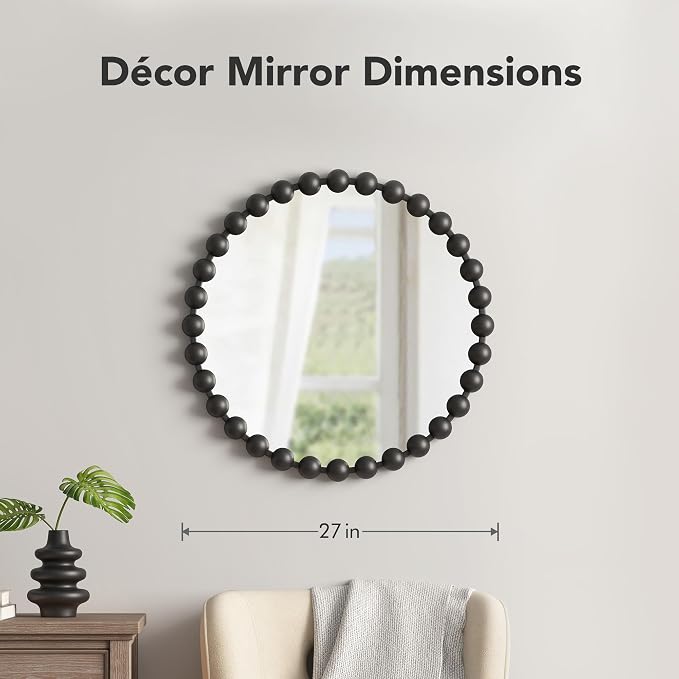 Madison Park Round Mirror, Metal Frame Circle Mirror 27 inch, Wall Art Decor - Image 2