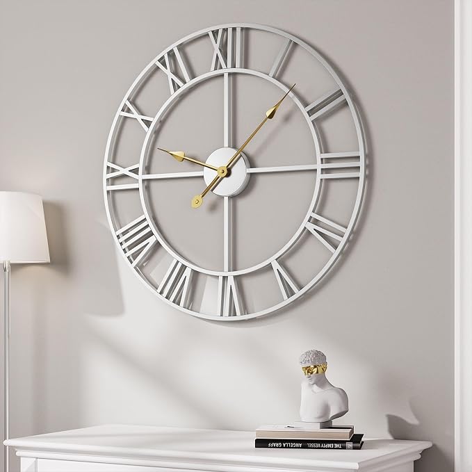 Cuspin 30 Inch Large Wall Clock, Modern Silver Metal Big Decorative Wall Clock by Cuspin