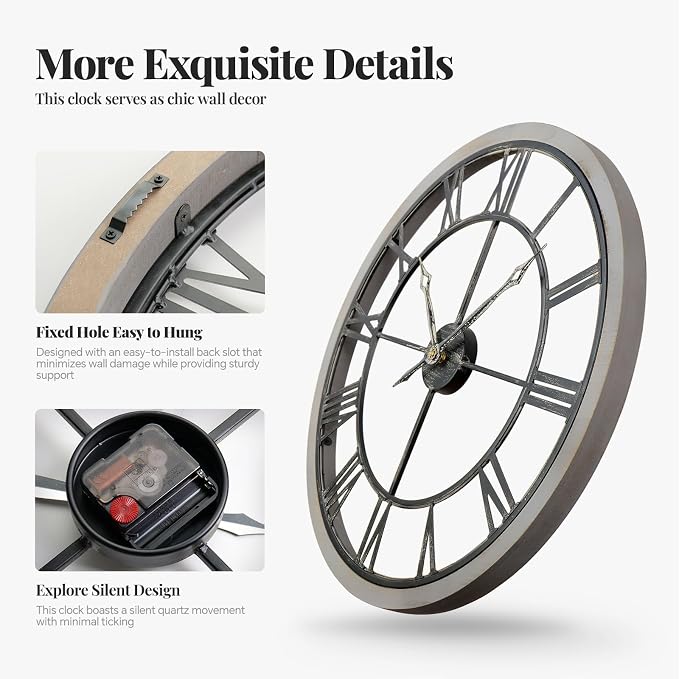 Cuspin 36 Inch Large Farmhouse Wall Clock - Image 5