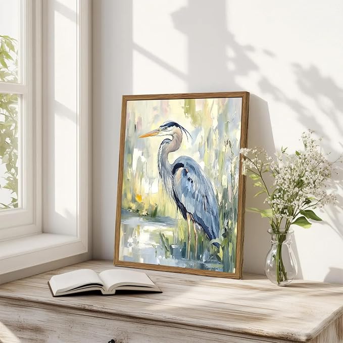 Framed Blue Heron Wall Art, Watercolor Sea Bird Pictures Wall Decor, Coastal - Image 6