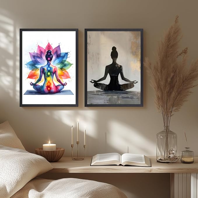 GELDSTEI Wood Framed Zen Wall Art, Chakra Yoga Wall Decor, Colorful Meditation - Image 5