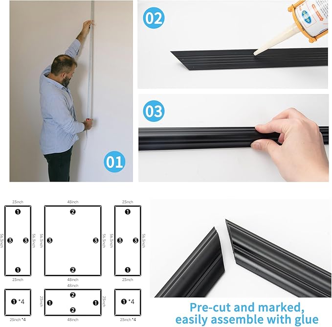 Art3d Pre-Cut Wall Molding Set of 6 pcs, Ready-to-Assemble Wainscoting Panels - Image 6