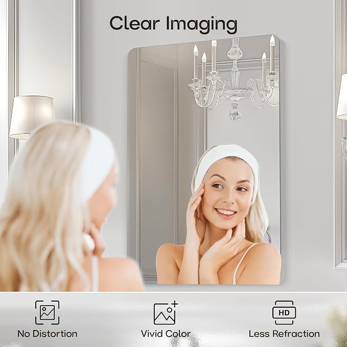 USHOWER 2-Pack Frameless Bathroom Mirror 20X30 Inch, Rectangle Wall Vanity - Image 2