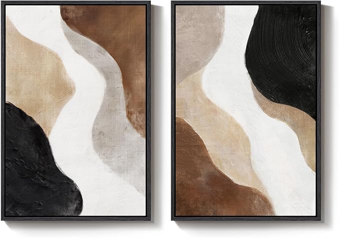 Large Framed Neutral Abstract Wall Art Set of 2 - Image 9
