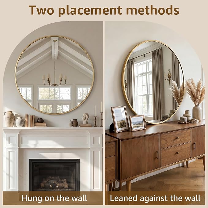 DUMOS 30 Inch Round Wall Mirror, Bathroom Mirror - Image 4
