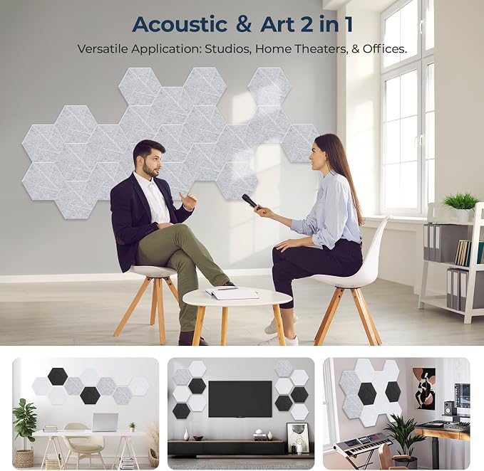 12 Pack Hexagon Acoustic Panels, Self-Adhesive Acoustic Wall Panels - Image 5