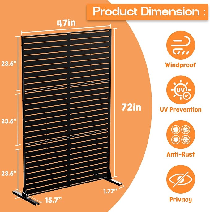 MTART Metal Privacy Screen 72" H x 47.2" Decorative Outdoor Privacy Screen - Image 2
