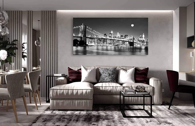 Baisuart-Q30375 Brooklyn Bridge Night View 1 Panels Landscape Artwork Canvas - Image 5