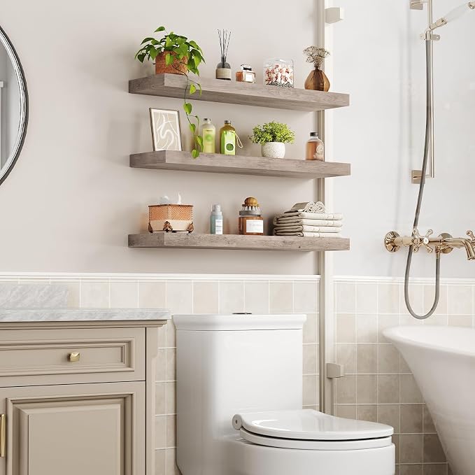 RALGEND Floating Shelves for Wall, 1.5" Thick Wall Shelf Set of 3 - Image 2