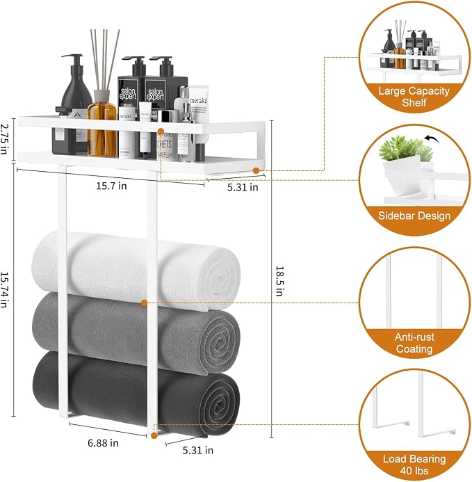 Towel Racks for Bathroom Wall Mounted, Xstydes Metal Towel Holder - Image 2