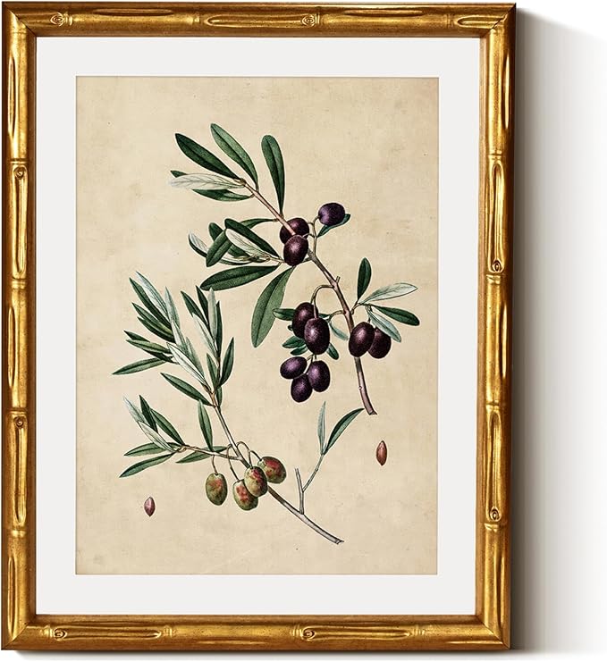 InSimSea Gold Bamboo Framed Canvas Wall Art, Vintage Olives Botanical Prints by InSimSeaArt