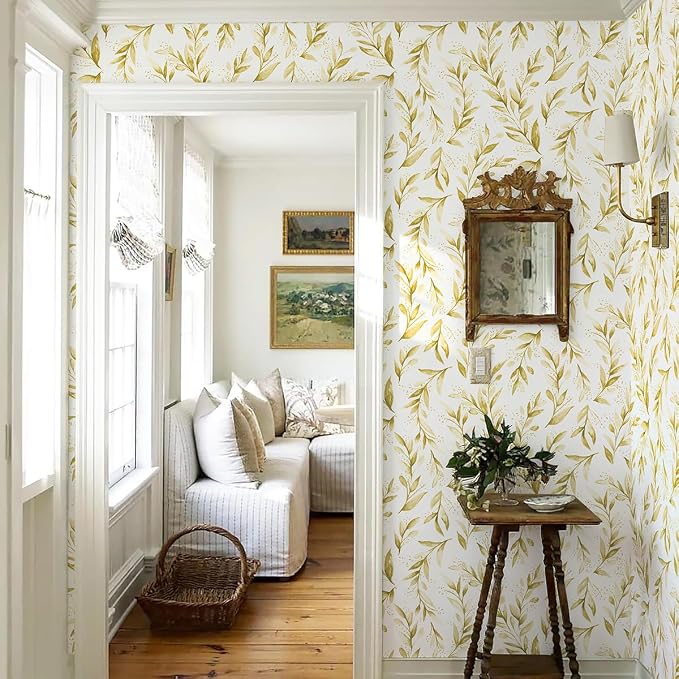 Livebor Leaf Peel and Stick Wallpaper Olive Leaf Contact Paper 17.7in x 393.7in - Image 9