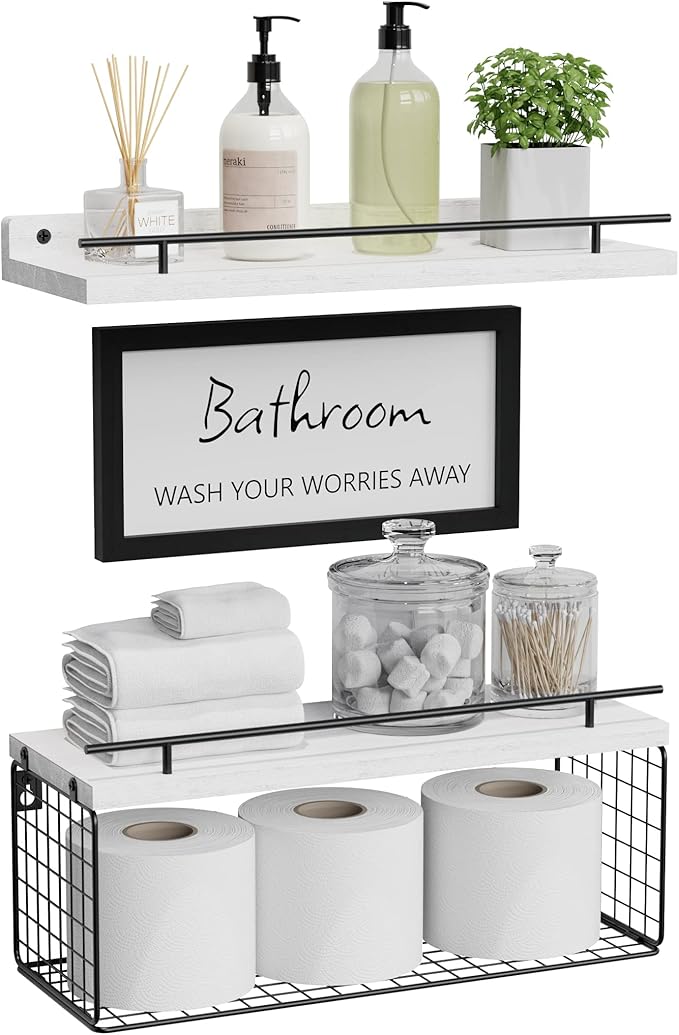 WOPITUES Floating Shelves for Wall Decor Sign, Bathroom Organizer and Storage by WOPITUESOfficial
