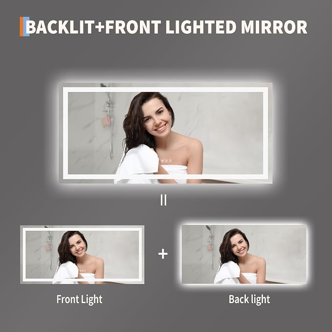 LED Bathroom Mirror 60 x 30 inch, Lighted Bathroom Vanity Mirror - Image 3