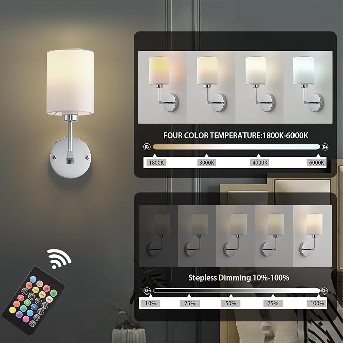 Battery Operated Wall Sconce Set of Two, Wireless Rechargeable Wall Light - Image 5