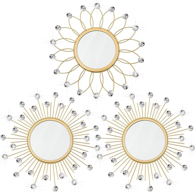 3 Pack Metal Mirrors for Wall Sunburst Wall Mirrors Home Décor Decorative by Uaussi