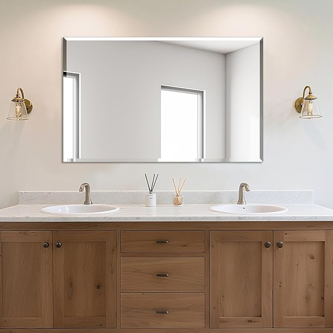 Ruomeng Rectangle Wall Mirror Frameless Bathroom Mirror 48” x 30" Beveled Edge by Ruomeng
