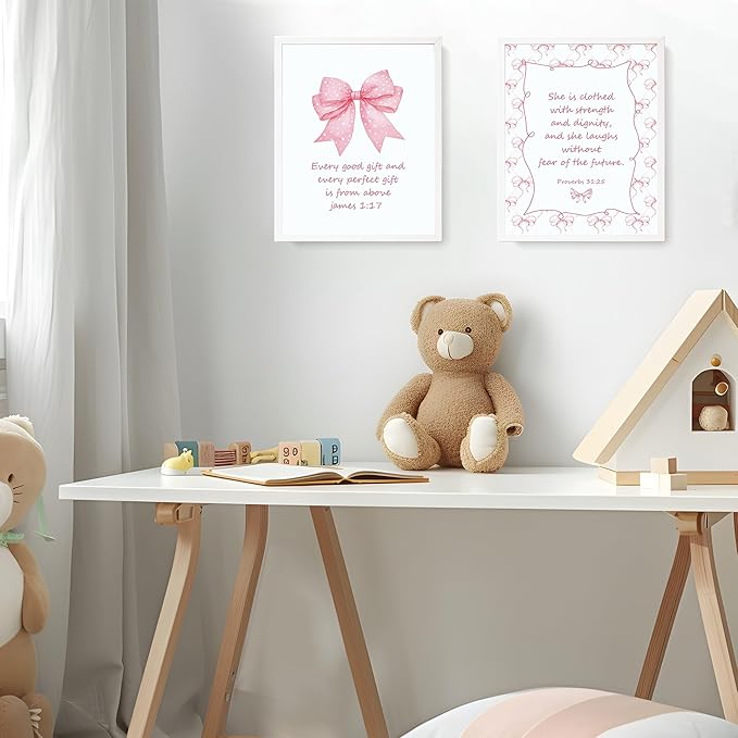 LARTSFRO Coquette Pink Bow Jesus Wall Art Decor Posters, Light Pink Bow - Image 7