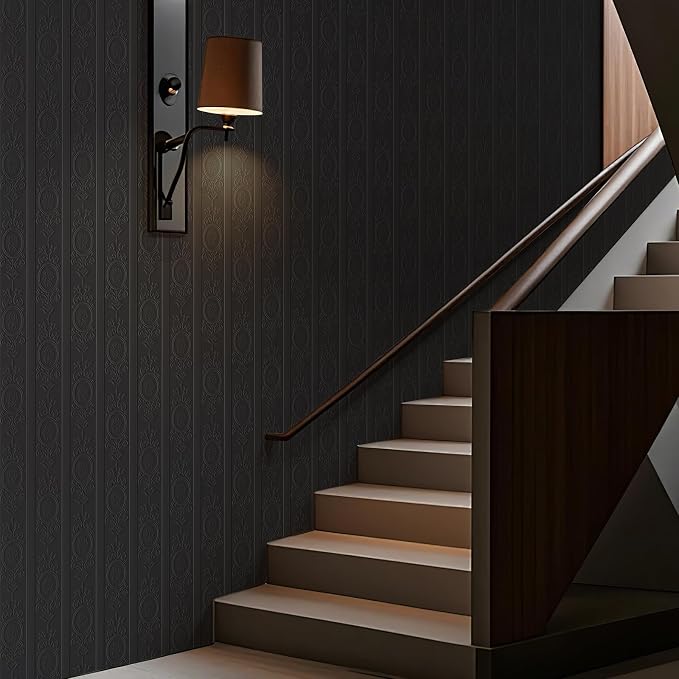 JiffDiff Wallpaper Peel and Stick Textured, 3D Black Embossed Wall Paper Stick - Image 3
