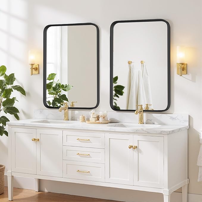 Bathroom Mirror 36x24 Inch Black Metal Frame Rectangle Vanity Mirror - Image 2