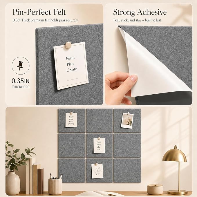 Large Cork Boards for Walls – 36" x 24" Self Adhesive Felt Wall Tiles - Image 3