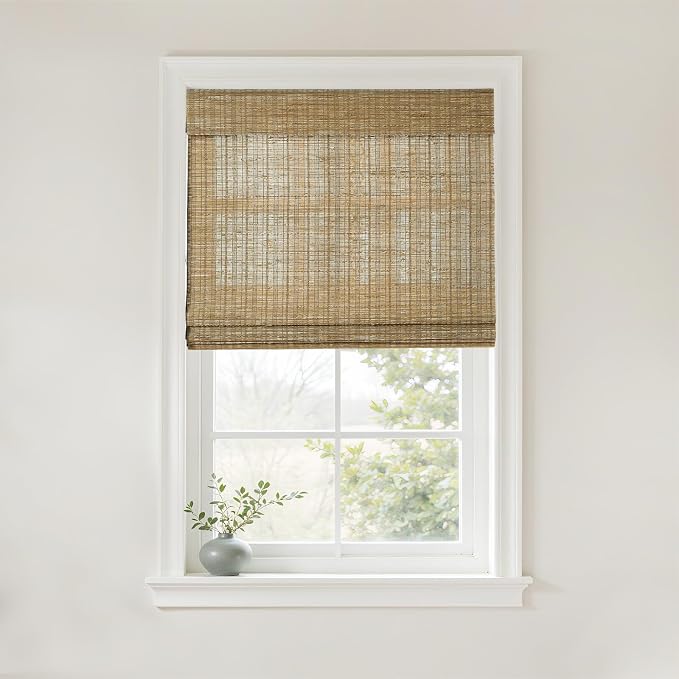 TWOPAGES Natural Woven Jute Roman Shades, Custom Cordless No Drill or Motorized by TWOPAGES